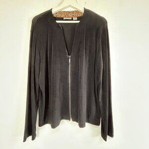 Chico's Travelers Womens Black Zip-Up Jacket Size 3 Stretch Paisley Trim Casual